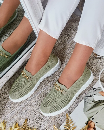 Royalfashion Damen Stoff Mokassins mit Goldverzierung Erticae