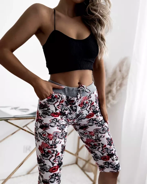 Damen 3/4 gemusterte Shorts in grau-rot PLUS SIZE - Kleidung