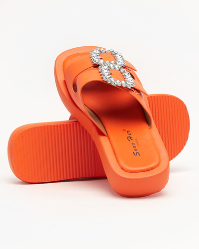 Orangefarbene Damenhausschuhe mit Kristallen Azazel - Footwear