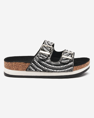 Damenhausschuhe mit Zirkonia in schwarz Lalud-Footwear