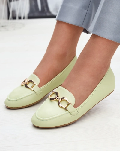 Grüne Damenmokassins aus Öko-Leder mit Verzierung Wiwet-Footwear