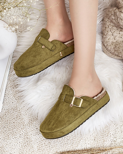 Royalfashion Damenpantoffeln mit Schafsfell und Schnalle Kajis