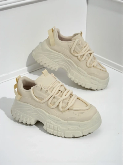 Damen-Sneakers Athenia beige aus Öko-Leder mit 6,5 cm Plateau