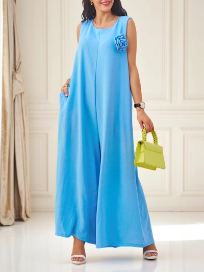 Комбінезон Cyra Azzurro з Віскози з Квіткою – світло-блакитний стиль літа