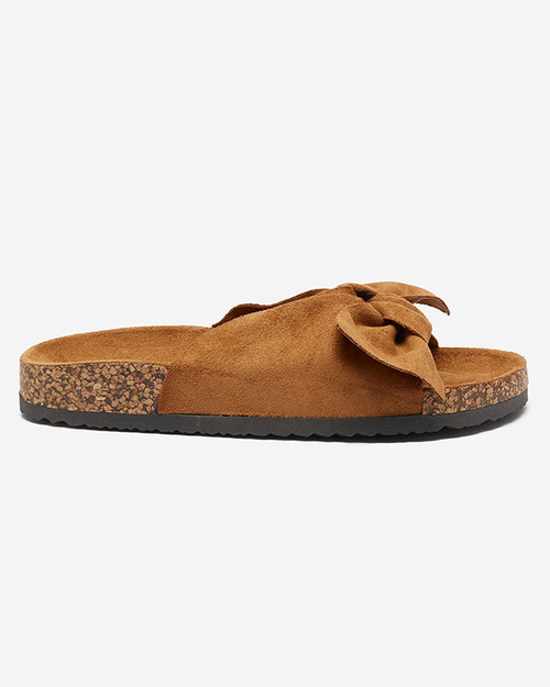 Коричневі жіночі шльопанці з бантом Ewerka