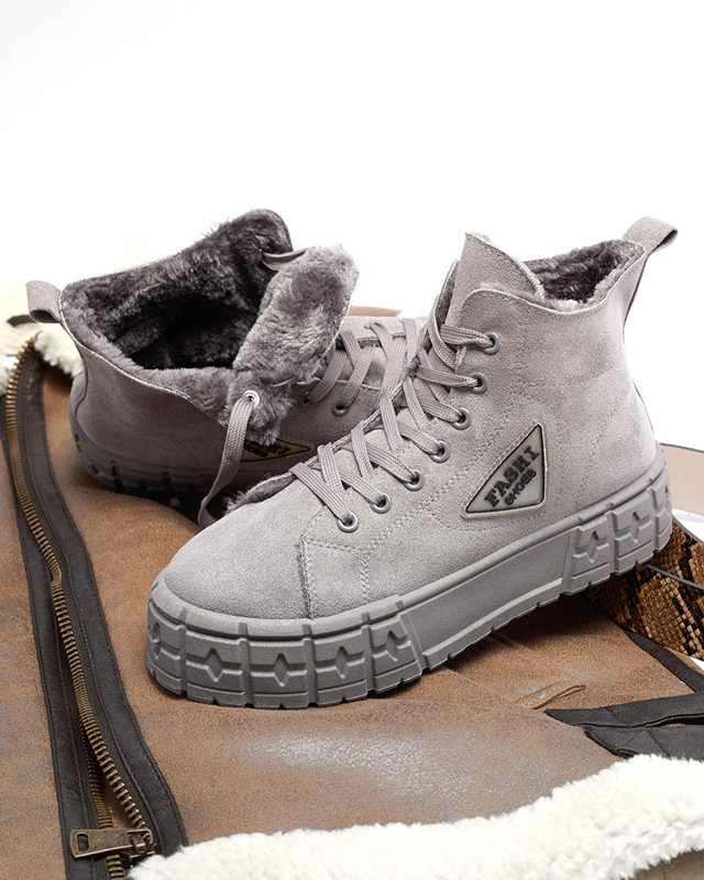 Graue Damenstiefel aus Öko-Wildleder mit Isolierung Zephyr - Schuhe