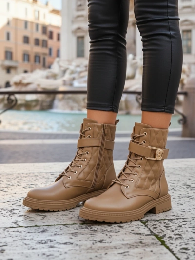 Gesteppte Damen Stiefeletten aus ökologischem Leder Sable Rose