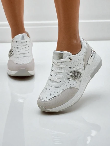 Damen-Sneakers Melania Bianca mit 6 cm Keilabsatz aus Öko-Leder