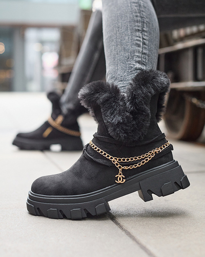 Schwarze Damenstiefel aus Öko-Wildleder mit Kette Videric - Footwear