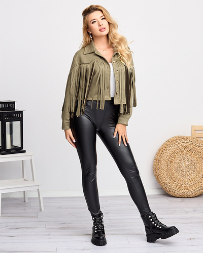 Grüne Bikerjacke mit Fransen für Damen - Kleidung