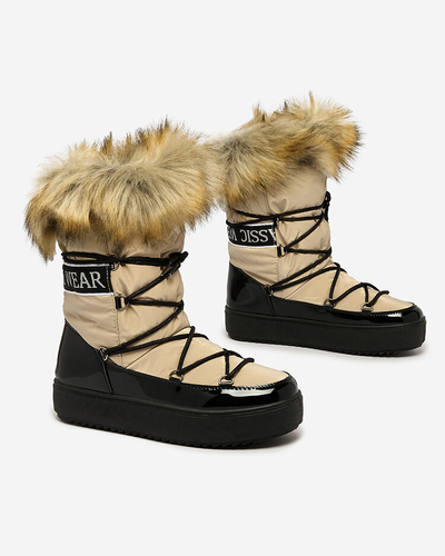 Royalfashion Beige-schwarze Schlupfstiefel a'la Schneestiefel für Damen Gomllo