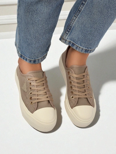 Damen Sneaker Hypatia Mesh hellbraun für den Sommer flache Sohle 3cm