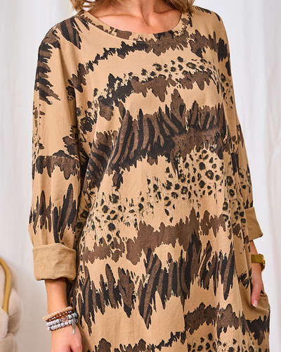 Royalfashion Gemustertes hellbraunes Damenkleid