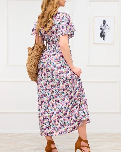 Blaues und rosafarbenes Maxikleid mit Blumenmuster - Kleidung