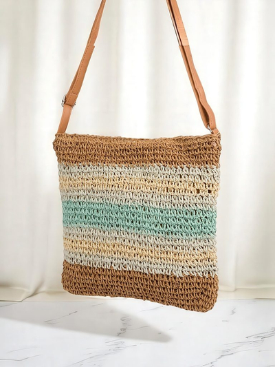 Royalfashion Kleine Strohtasche für Damen mit Streifen und Charme Mini