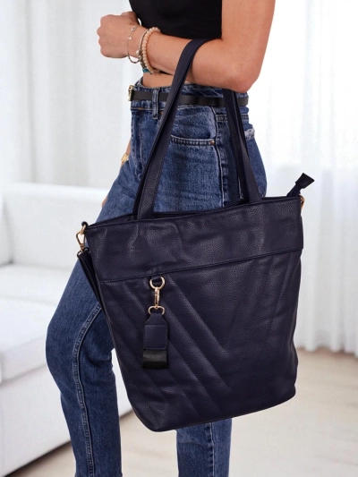 Aurelia Granatowa Shopper A4 Handtasche aus ökologischem Leder, Groß mit Riemen