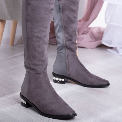 Graue Overknee-Stiefel mit verziertem Absatz La Perla - Schuhe