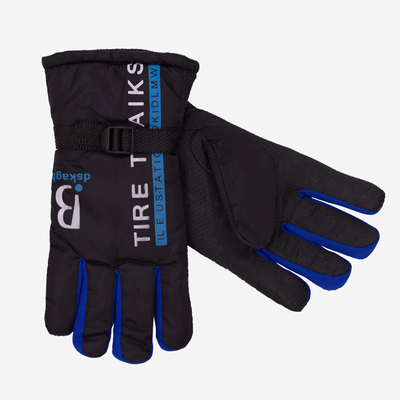 Schwarze isolierte Herrenhandschuhe mit Schriftzug und kobaltfarbenen Einsätzen - Accessoires