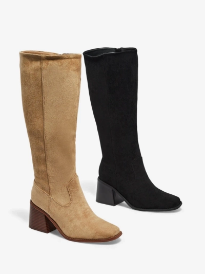 Damen Öko-Wildleder Stiefel mit Blockabsatz Ernala