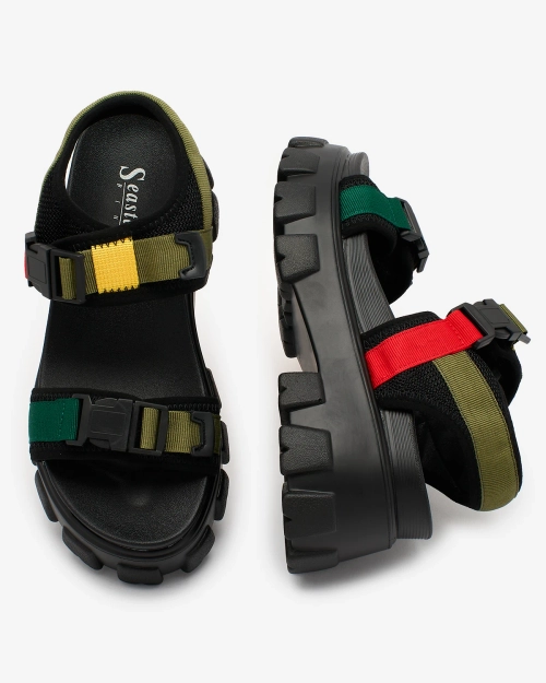 Royalfashion Зелено-чорні жіночі босоніжки на суцільній підошві Rodeksi