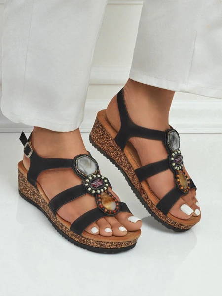 Royalfashion Damen Keilsandalen mit Steinen Grace Shine