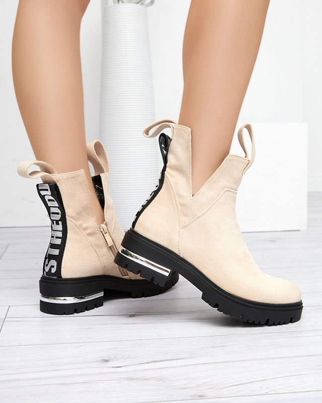 Cremefarbene Damenstiefel mit flachem Absatz Dezi - Footwear