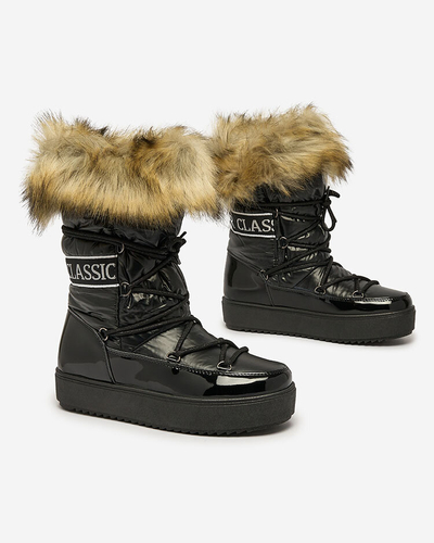 Royalfashion Schwarze Schlupfstiefel a'la Schneestiefel für Damen Gomllo