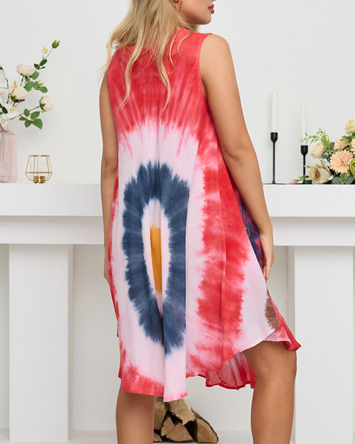 Жіноча червона пляжна накидка, тип сукні з барвистим принтом - Одяг