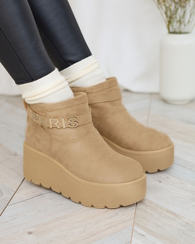 Royalfashion Beige Damenschuhe a'la Schneestiefel mit Ornament Parisela