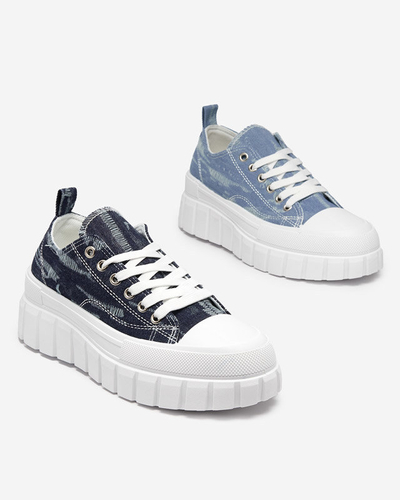 Marineblaue Damen-Sneaker a'la Jeans auf der Resi-Plattform - Schuhe