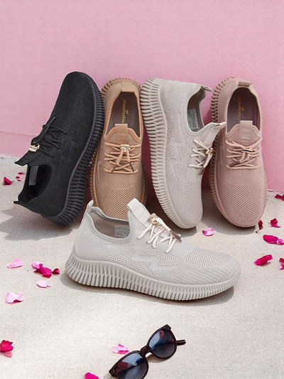Aurelia Beige Royalfashion - Beige Damen-Sneakers Stoff zum Schnüren