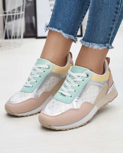 Damen-Schnürschuhe in Beige und Rosa Mnerio- Footwear