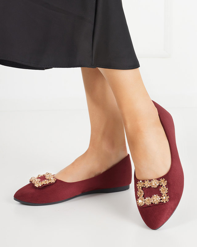 Weinrote Damen-Ballerinas aus Öko-Veloursleder mit Linselisa-Ornament - Schuhe