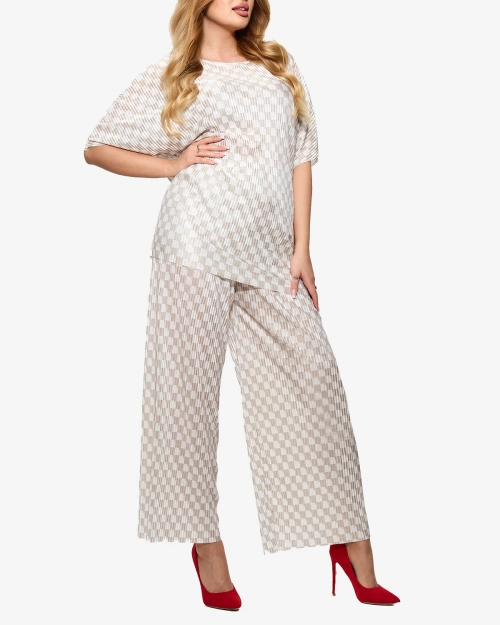 Бежевий жіночий плісирований візерунчастий комплект - Одяг