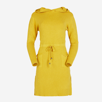 Жовта жіноча сукня-светр з капюшоном