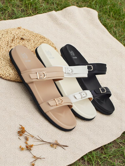 Royalfashion Damen-Pantoletten aus Öko-Leder EcoTwins Slides