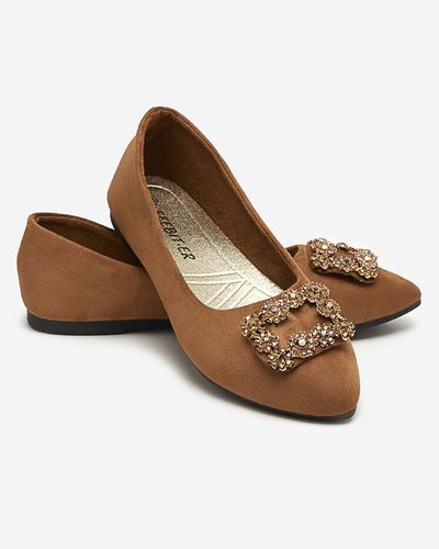 Braune Öko-Wildleder-Ballerinas für Damen mit Linselisa-Ornament - Footwear