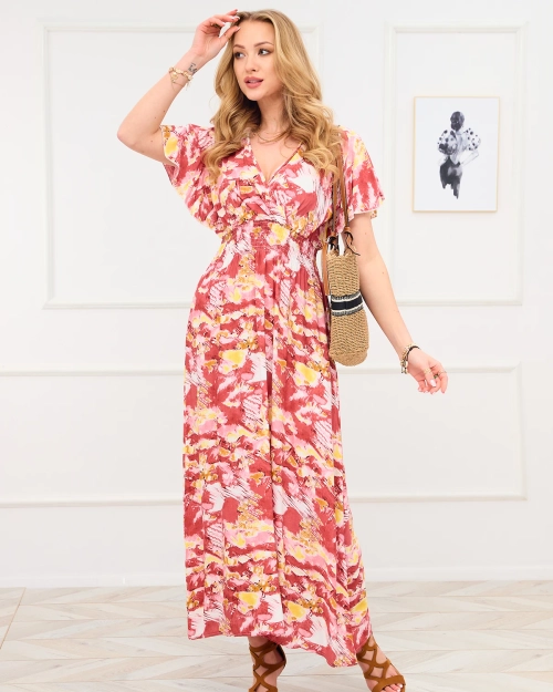 Червона жіноча довга сукня з модним візерунком - Одяг