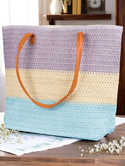 Royalfashion Große Strohtasche für Damen mit breiten Streifen