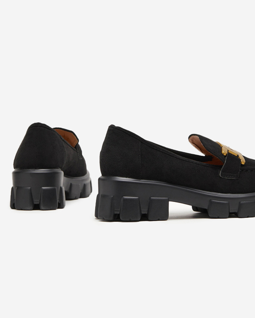 Чорні лофери із золотим ланцюжком Mukise