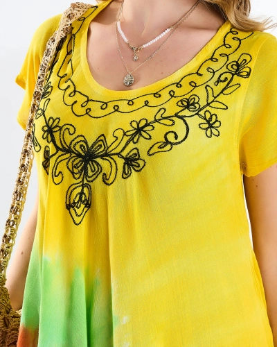 Жовте жіноче пляжне плаття-покривало з барвистим принтом - Одяг