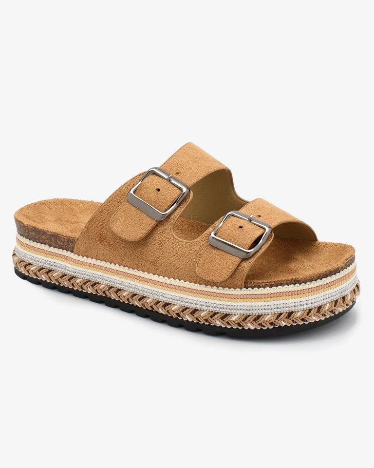 OUTLET Royalfashion Damen Flip-Flops mit Schnallen in camel Monna