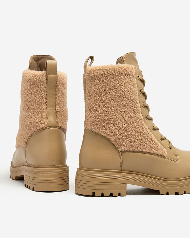 Royalfashion Damen Schnürstiefel mit Schafsfell Setrica