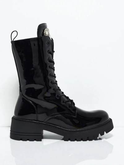 Лаковані шнуровані жіночі ботфорти Emelune