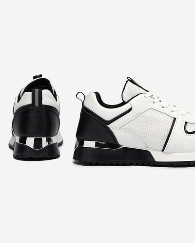 Weiße Damen-Sportschuhe mit schwarzen Rubin-Einsätzen - Schuhe