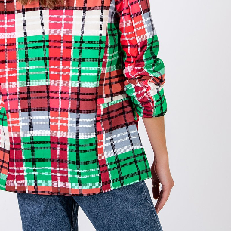 Grün und rot karierter Damenblazer mit Futter - Kleidung