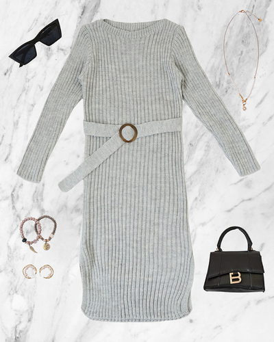 Royalfashion Graues Damen-Pulloverkleid