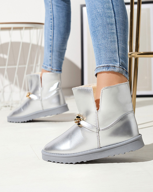 Жіночі лаковані снігоступи з екошкіри сріблястого кольору Plerussi- Footwear