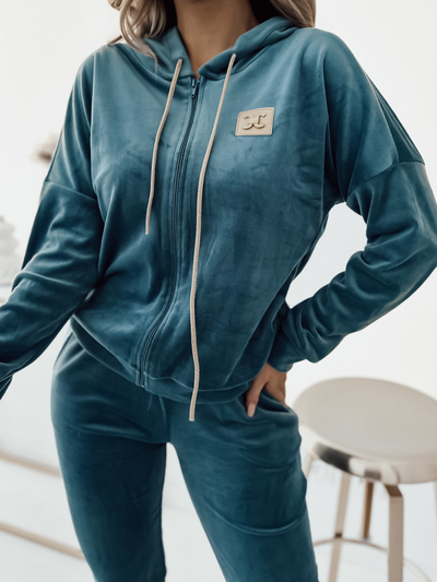 Royalfashion Türkisfarbenes Damen-Sweatshirt-Set mit Patch