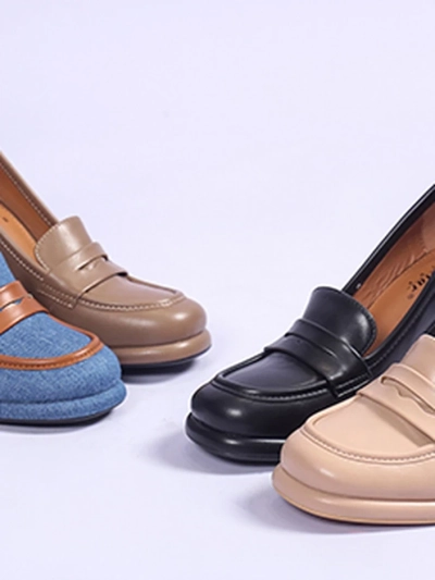 Royalfashion Damen Denim Mokassins auf einem Blockabsatz Jozenas